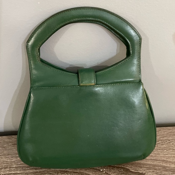 Areitio Vintage Green Leather Handbag Hand Painted 3 Pocket READ Silver Closure - Picture 8 of 11